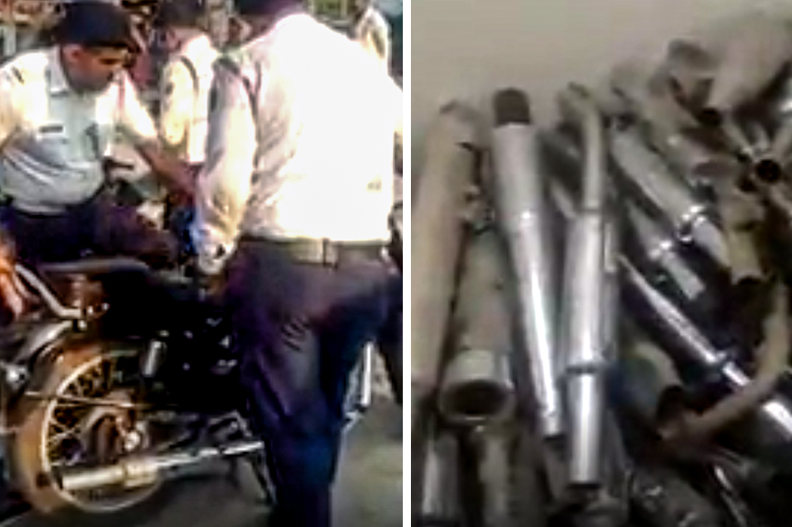 Noisy exhausts caught and seized by Indian police, New Delhi